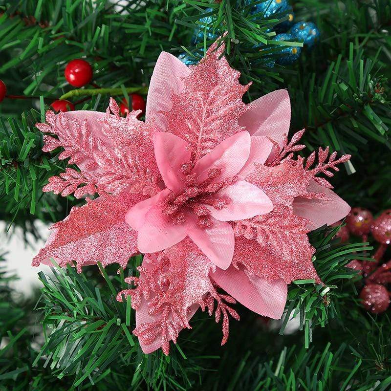 Mega Loja dos Produtos Casa Rosa Flor para Enfeite de Natal 14cm - 5 Unidades