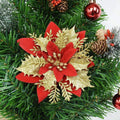 Mega Loja dos Produtos Casa Vermelho com Dourado Flor para Enfeite de Natal 14cm - 5 Unidades