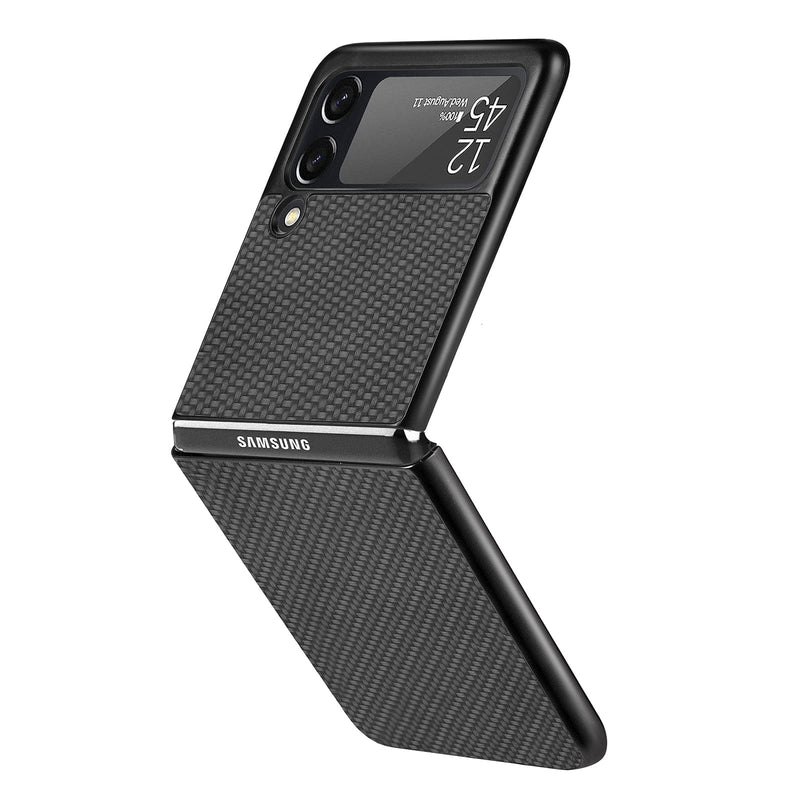 Mega Loja dos Produtos for Galaxy Z Flip 4 / Preto Capa para Samsung Z Flip 4 Fibra de Carbono